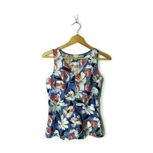 J Crew floral V-neck linen-cotton peplum tank top